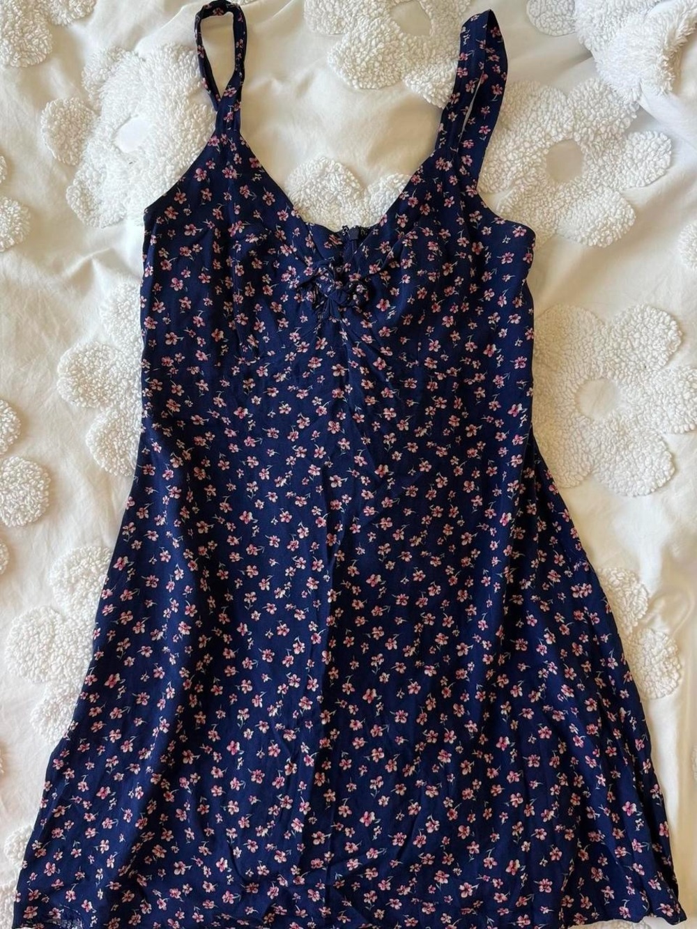 Aqua Navy Dress with Pink Floral Print